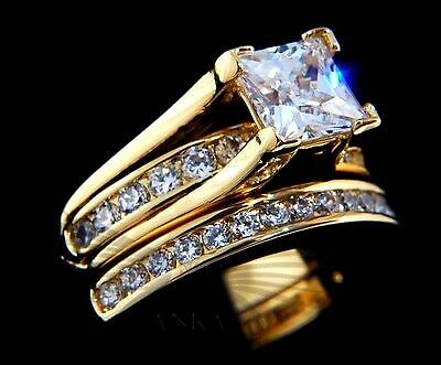 1.3Ct Princess Cut AAA Cubic Zircon CZ Gp Wedding Set 5 6 7 8 9 10 11 Tk0W384