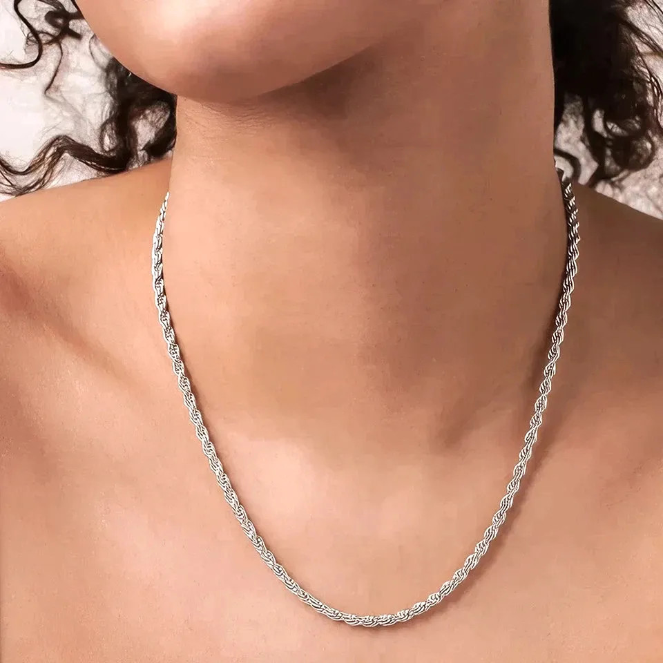 New Men’s Italian 4mm Diamond Cut Rope Chain Solid 925 Sterling Silver Necklace