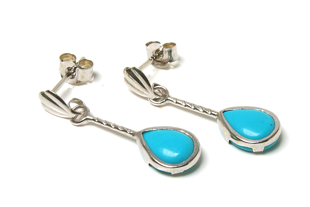 9ct White Gold Turquoise Teardrop Earrings Gift Boxed Made in UK Birthday Gift