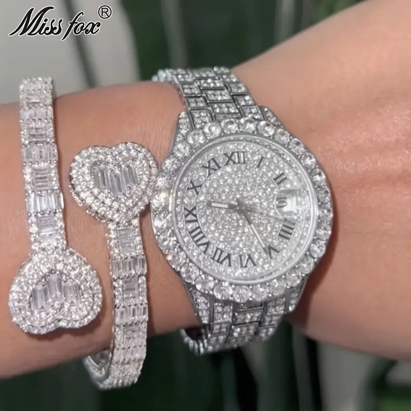 Hip Hop Luxury Ice out Women’s Watch Iced King Bling Silver Cz Diamond Best Gift