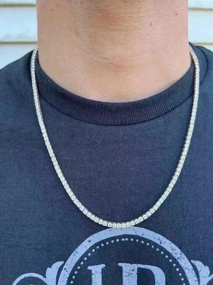 12Ct Round Cut Lab-Created Diamond Men’s Tennis Necklace 14K White Gold Plated