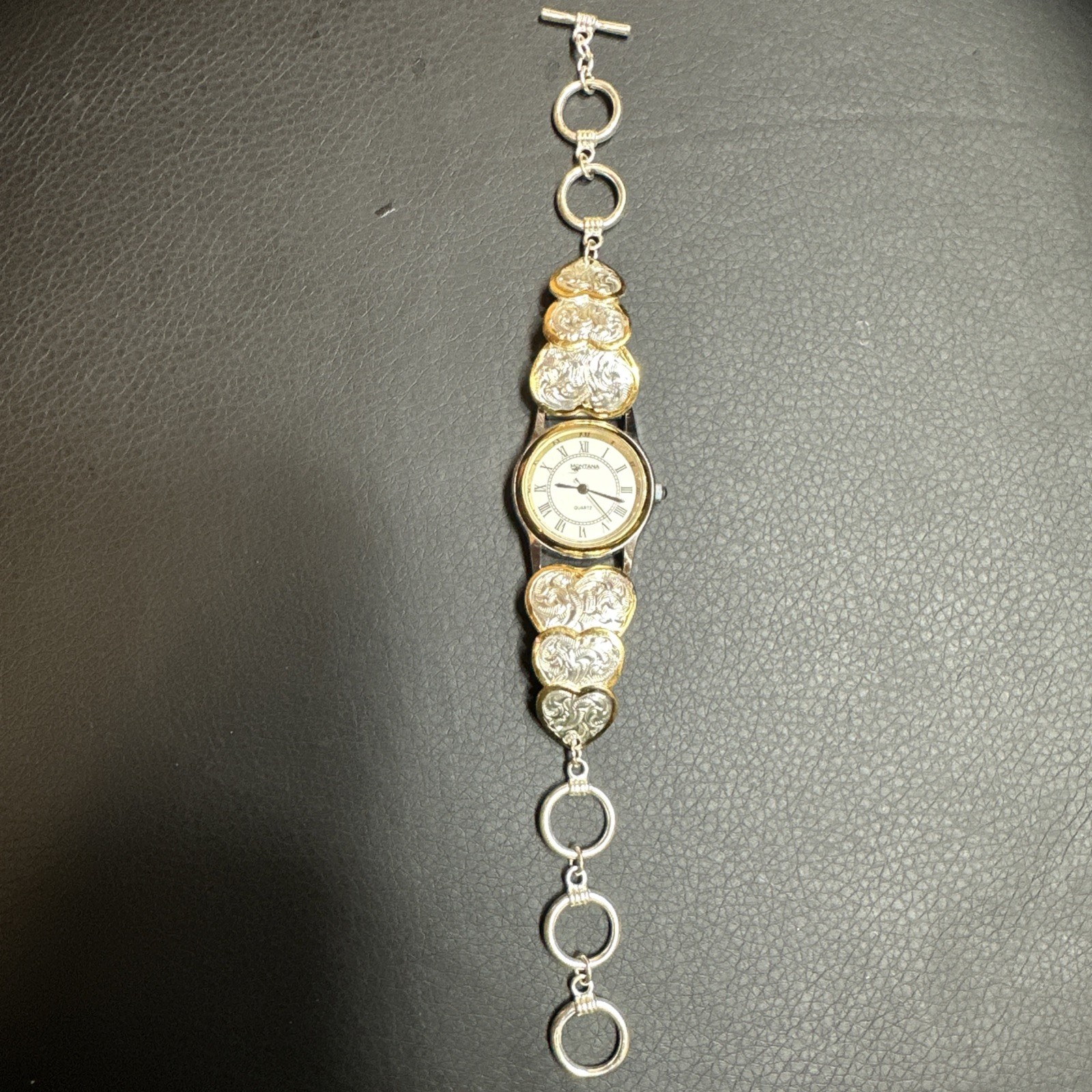 Montana Silversmiths Watch Gold Silver Plate Triple Heart Bracelet Needs Battery