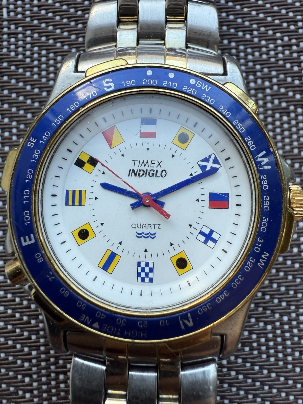 Vintage Timex Indiglo Nautical Flags Quartz Watch with Compass, and Bezel, 1995