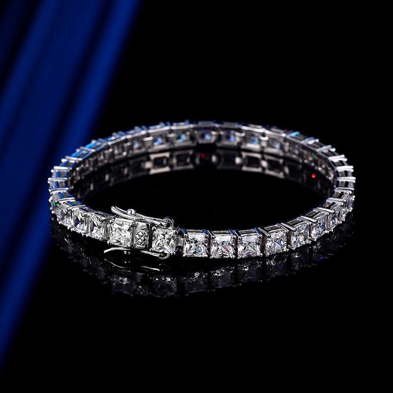 Ladies Princess Cut 4mm VVS1 MOISSANITE Tennis Chain Bracelet SOLID 925 Silver