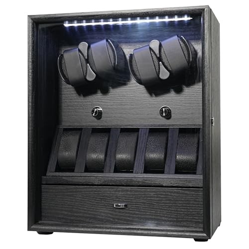 ORYX Automatic Watch Winder 4+5 Storage Premium Wood LED Light USB Power