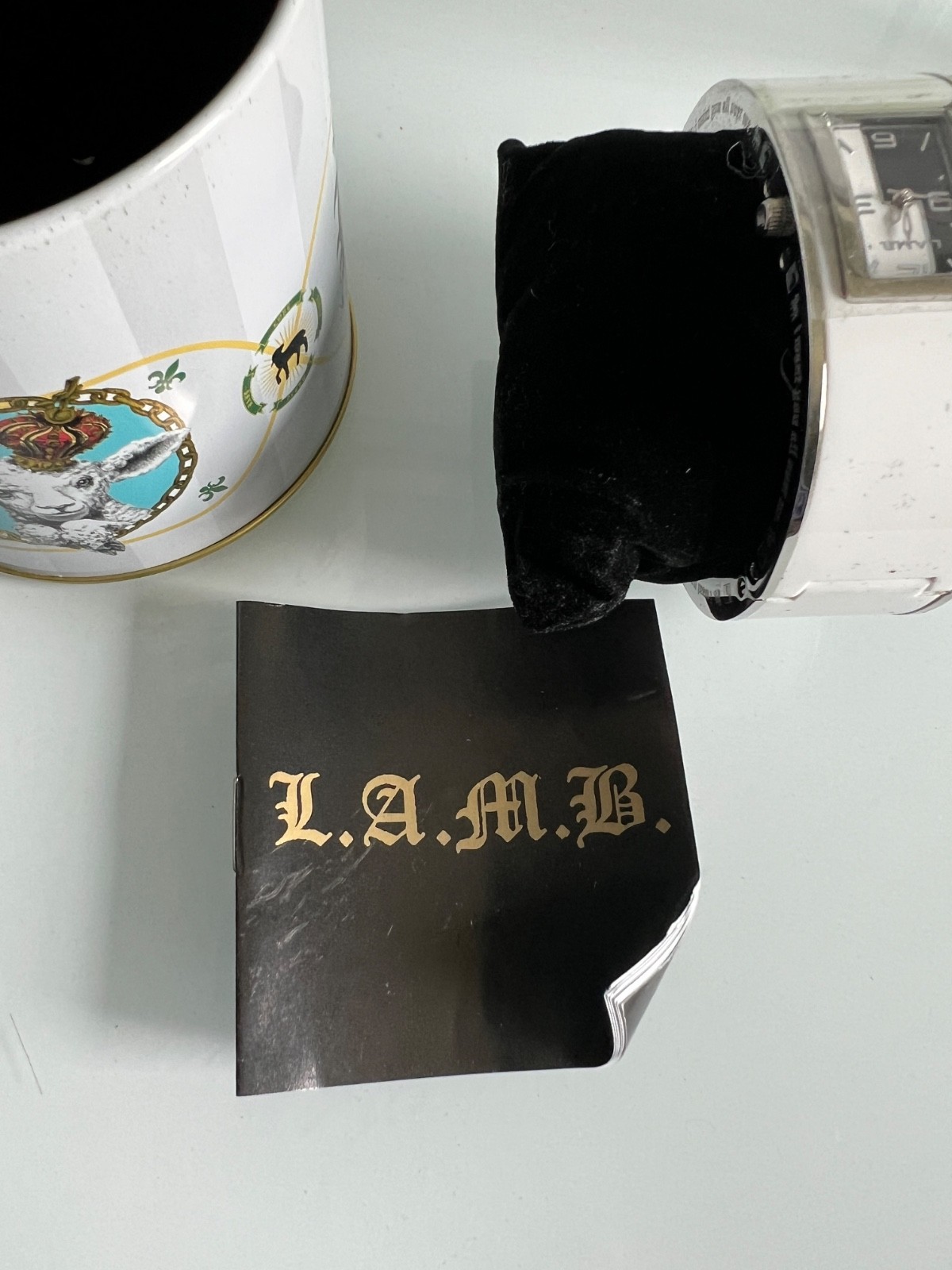 Authentic L.A.M.B. Gwen Stefani analog watch White black silver Bangle