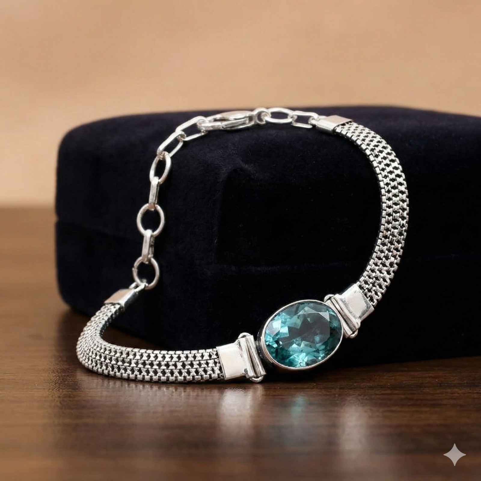 London Blue Topaz Gemstone Handmade 925 Sterling Silver Jewelry Chain Bracelet