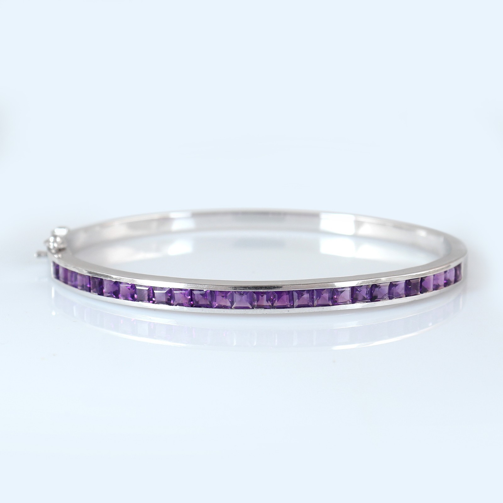Natural Amethyst Bangle 925 Sterling Silver Square Gemstone February Birthstone