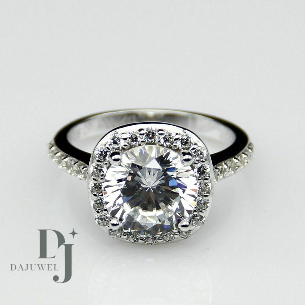 Moissanite Halo Engagement Ring 2.50 CT Round Brilliant Cut Solid 14K White Gold