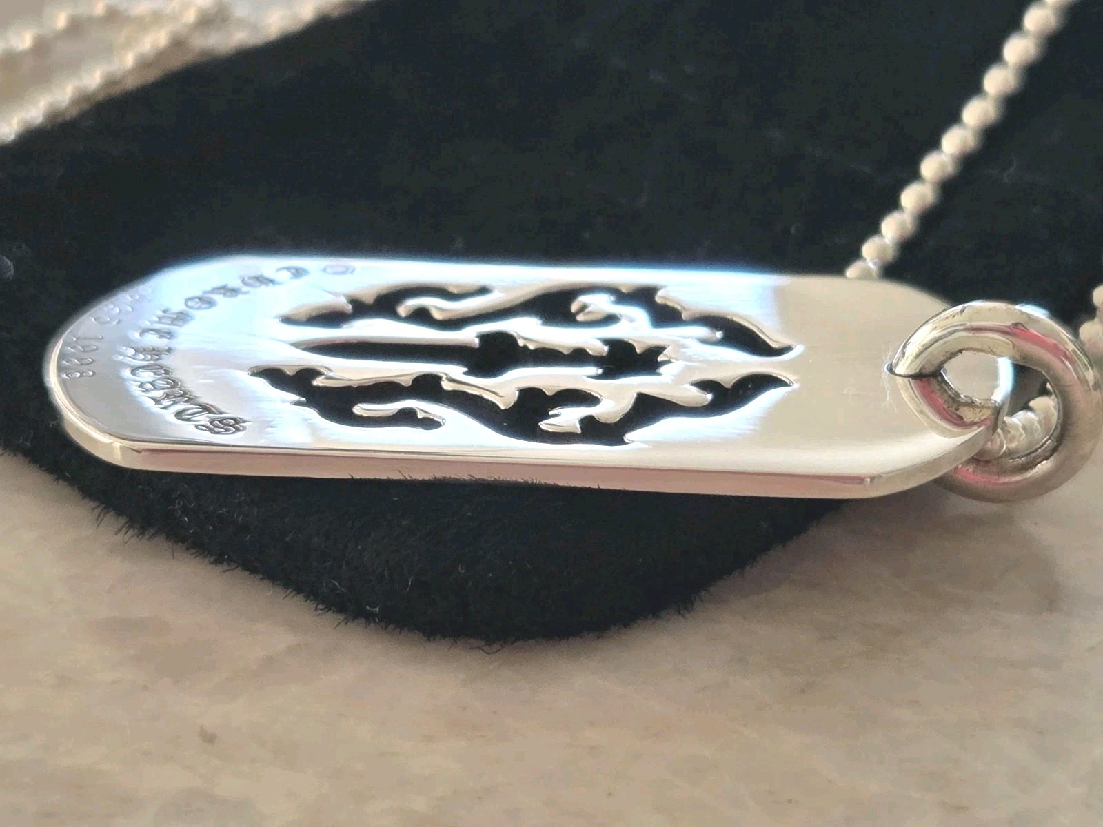 Chrome Hearts CH Silver Large Chicken Nugget Dog Tag w/ Ball chain Necklace