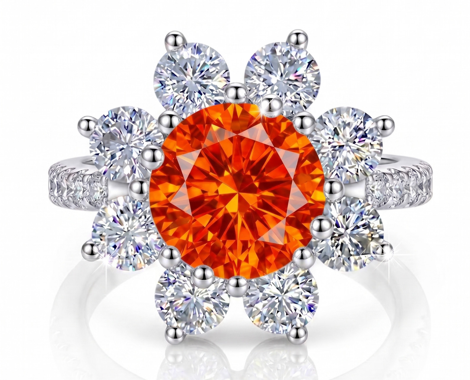 RARE 6.20 Ct Certified Round Cut Orange Natural Diamond Ring White Gold Finish