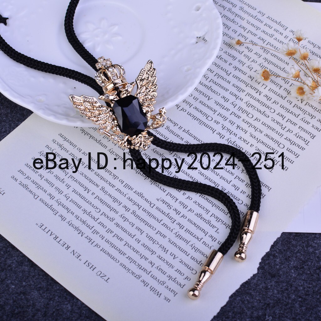 Mens Bolo Tie Vintage Western Cowboy Double Eagle Crown Alloy Necklace Wedding