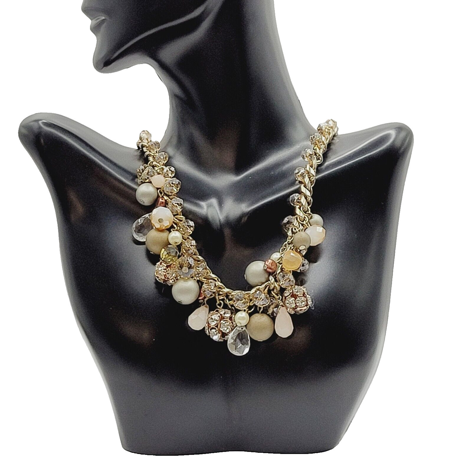 Loft Ann Taylor Sparkling Multi Bead Shape Silver Tone Cluster Necklace Signed