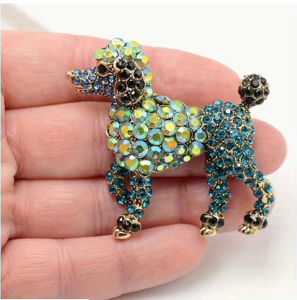 BROOCH-ESSHPULE Chic Green Rhinestone Dog Brooch – Vintage-Inspired Glass Puppy