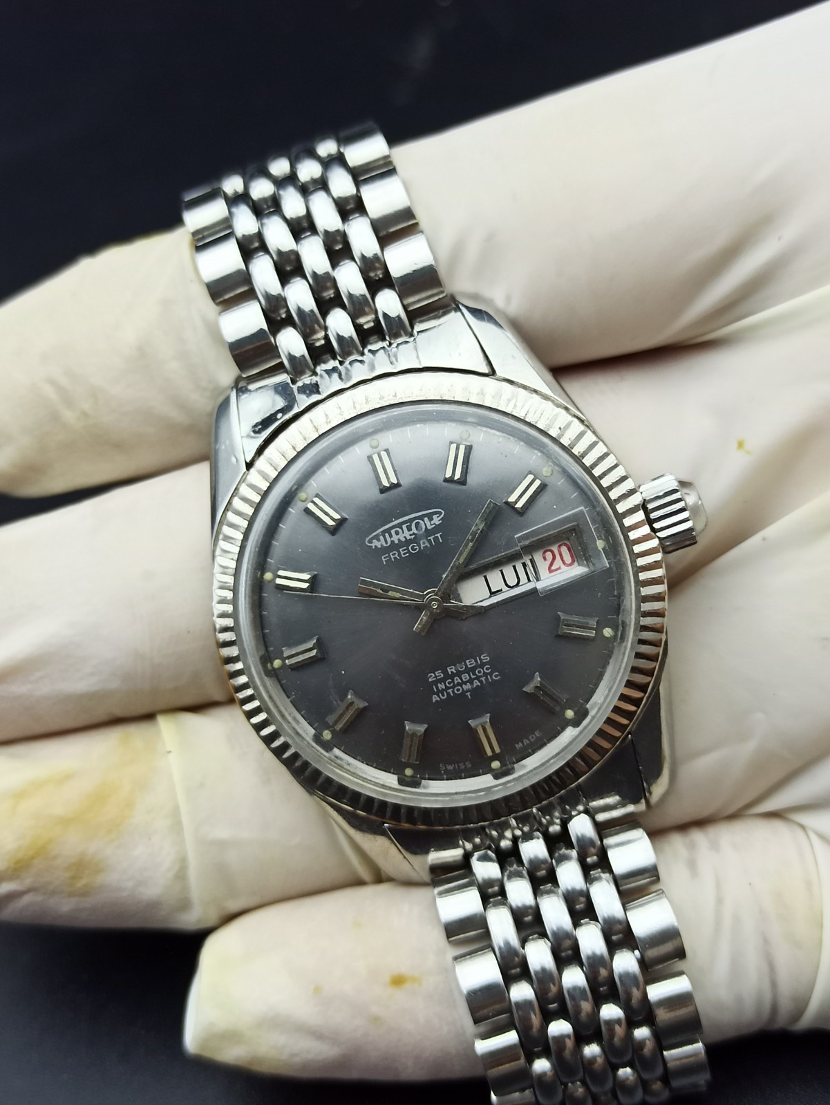 Ultra-Rare AUREOLE FREGATT Automatic Men Watch Automatic 25 Jewels Swiss 1970s