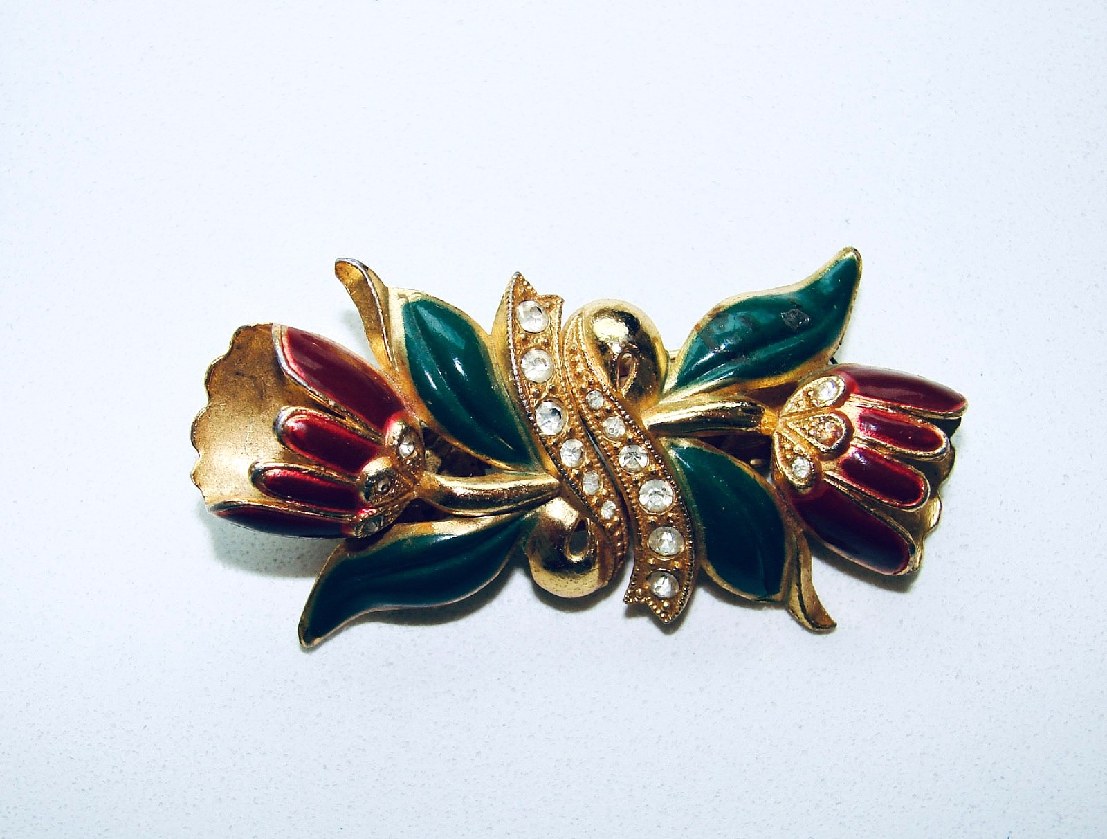 VINTAGE Enamel Camelia Brooch Clip CORO Duette Signed Pt 1852188 Adolph Katz