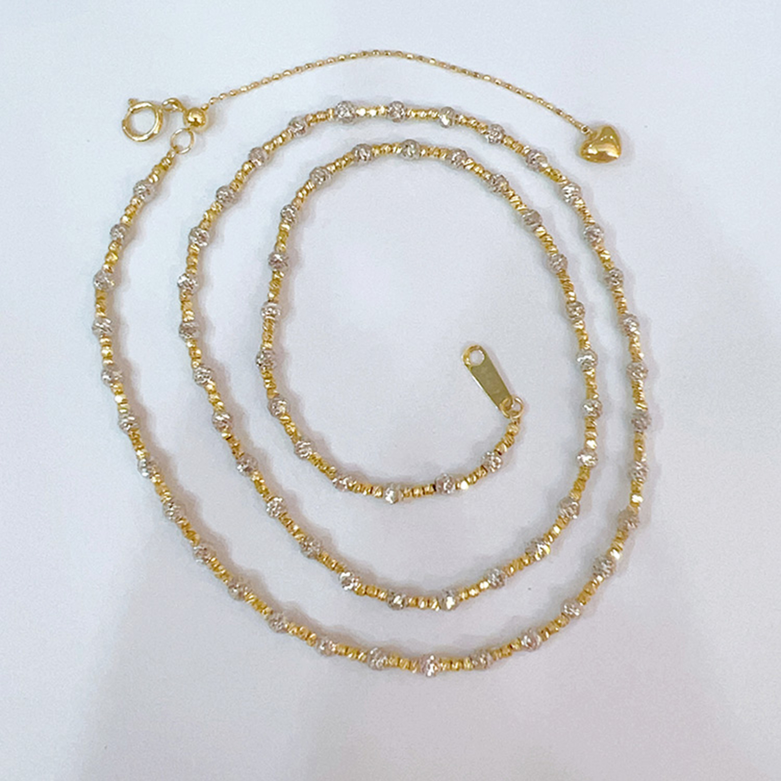 18k Solid Gold Two-Tones Bead Ball Chain Necklace Women Shiny Stack Bracelet