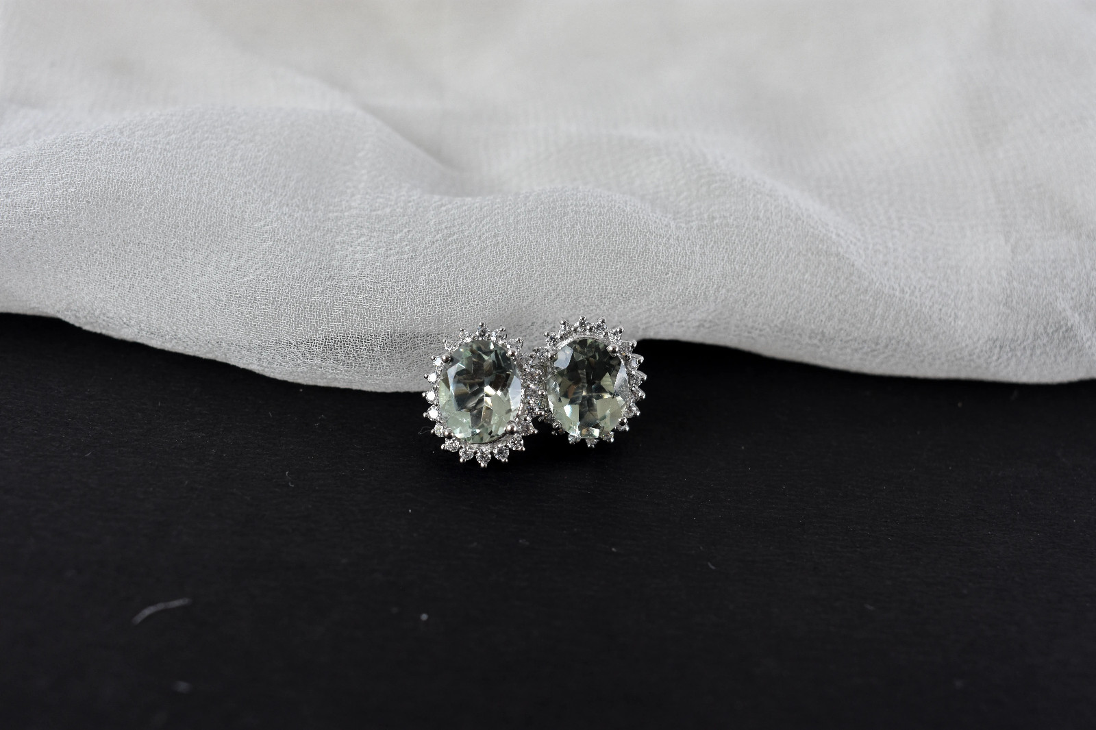 Rare Natural Green Amethyst Halo Stud Earrings 925 Silver IGS Certified