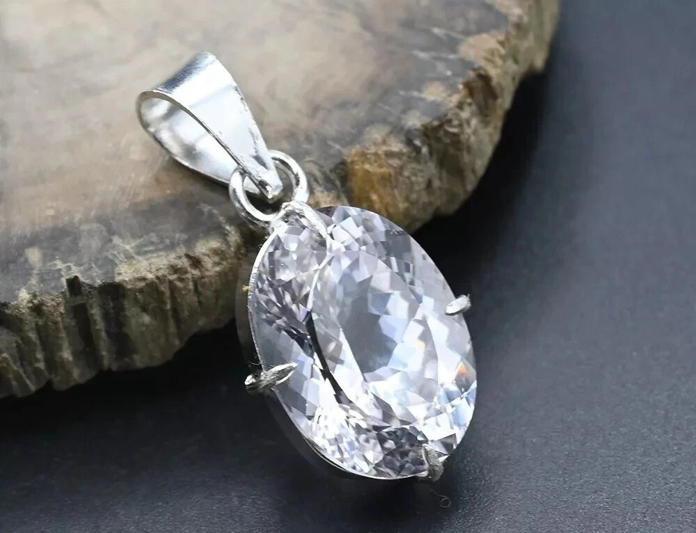 Natural Certified 26.85 Ct Oval White Sapphire 925 Solid Silver Gemstone Pendant
