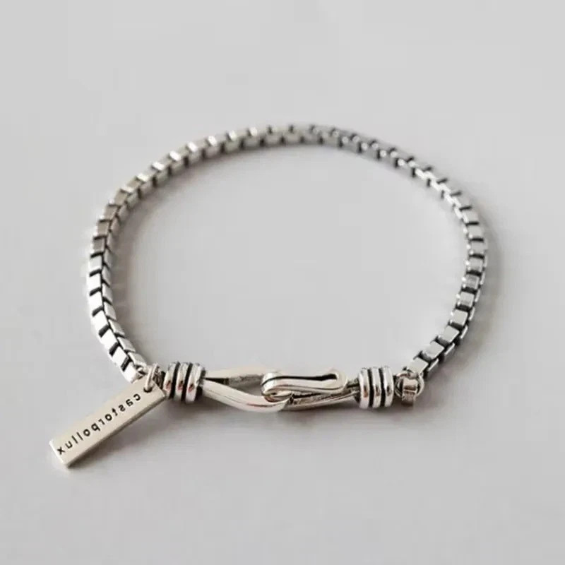 Vintage Thick Box Chain Bracelets Women 925 Sterling Silver Jewelry Gift 7 in nw
