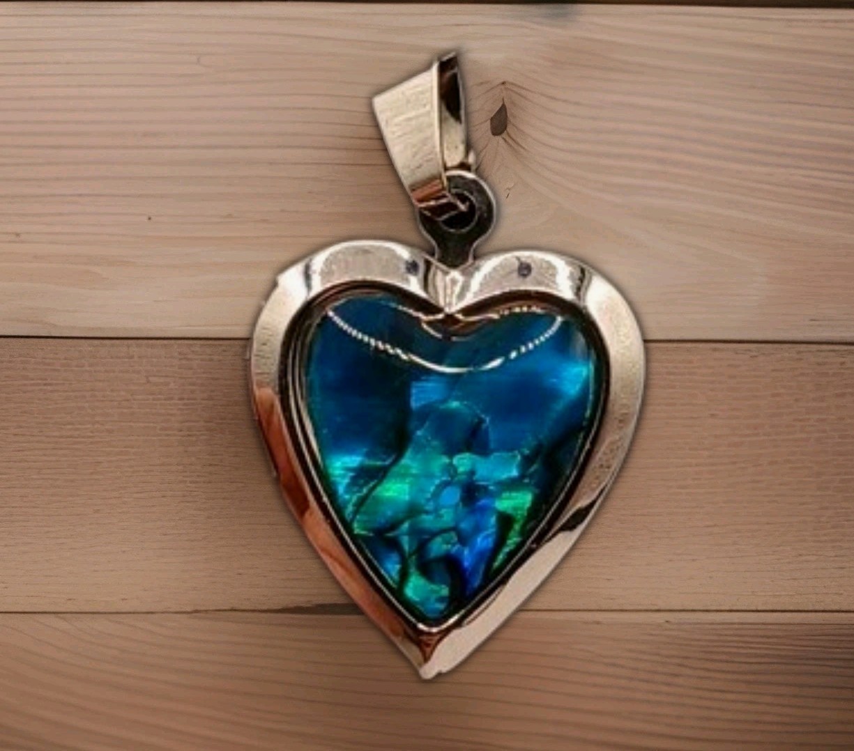 Locket Heart Paua Shell Pendant Necklace. Pendant Only.