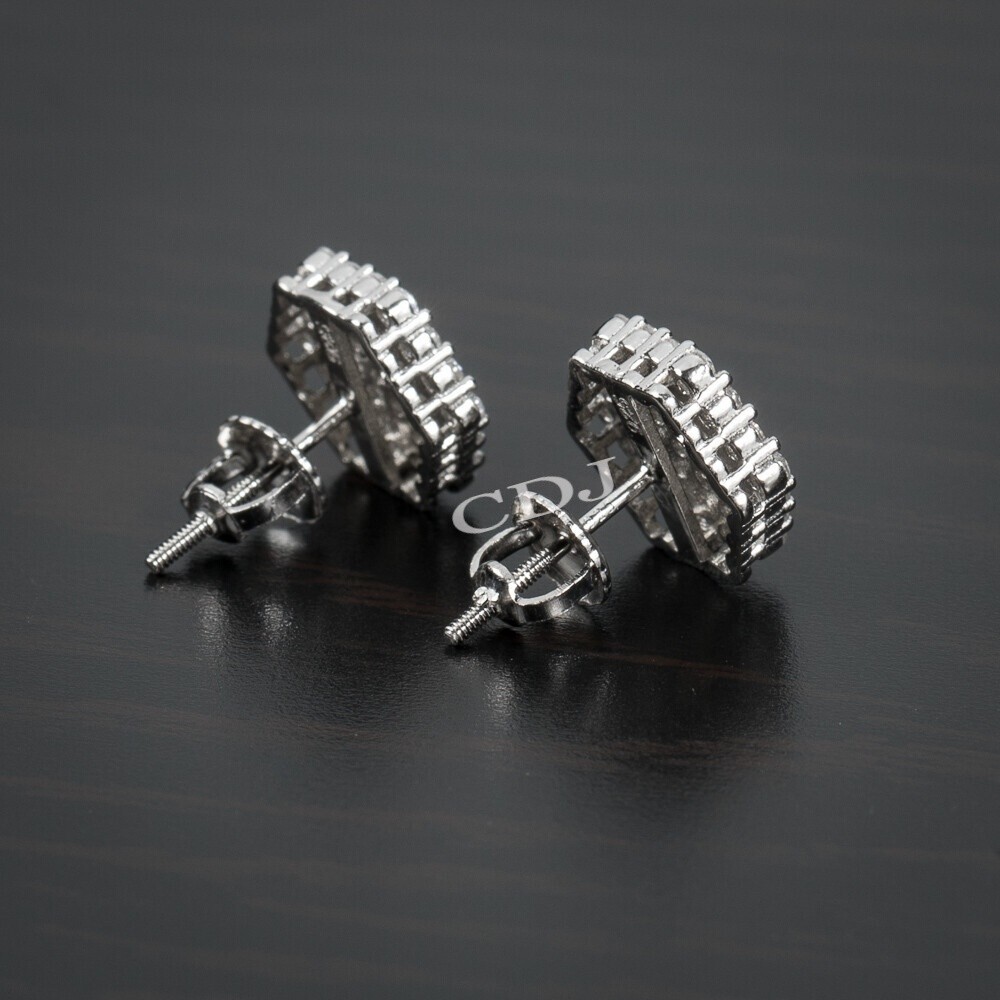1ct Genuine Round Moissanite Men’s Octagon Cluster Stud Earring 925 Silver