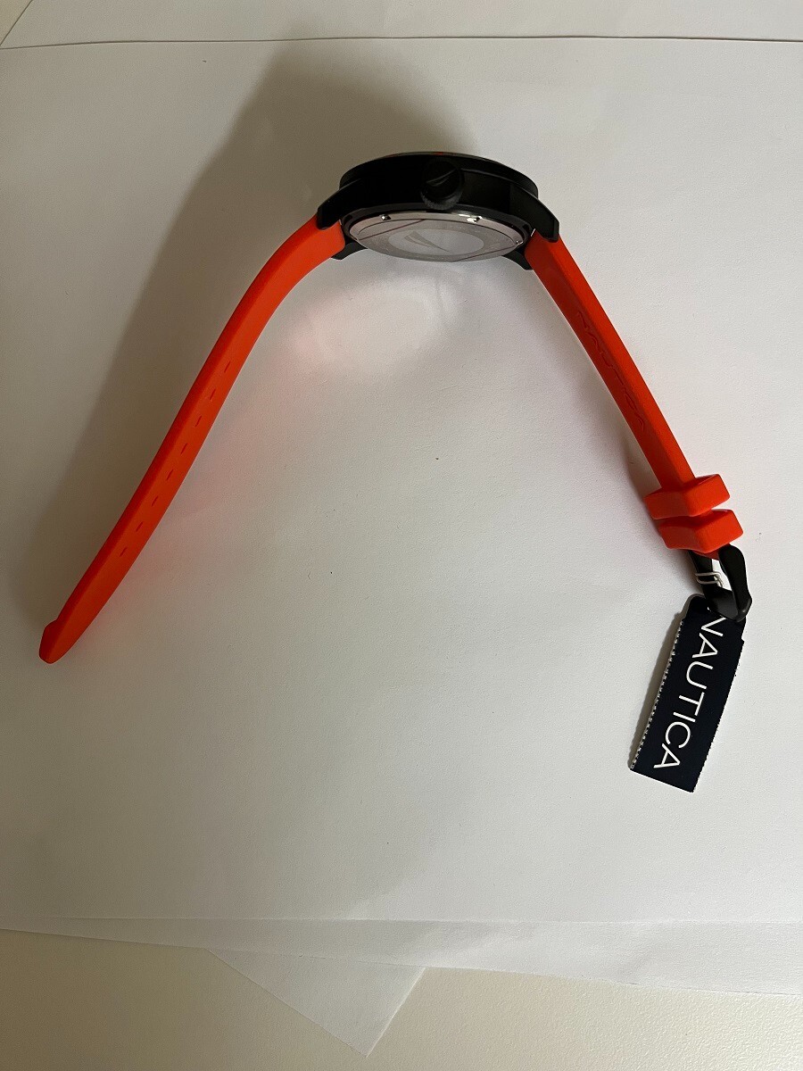 Nautica NAD10077G NSR 100 Flag Watch Silicone Orange Logo Band
