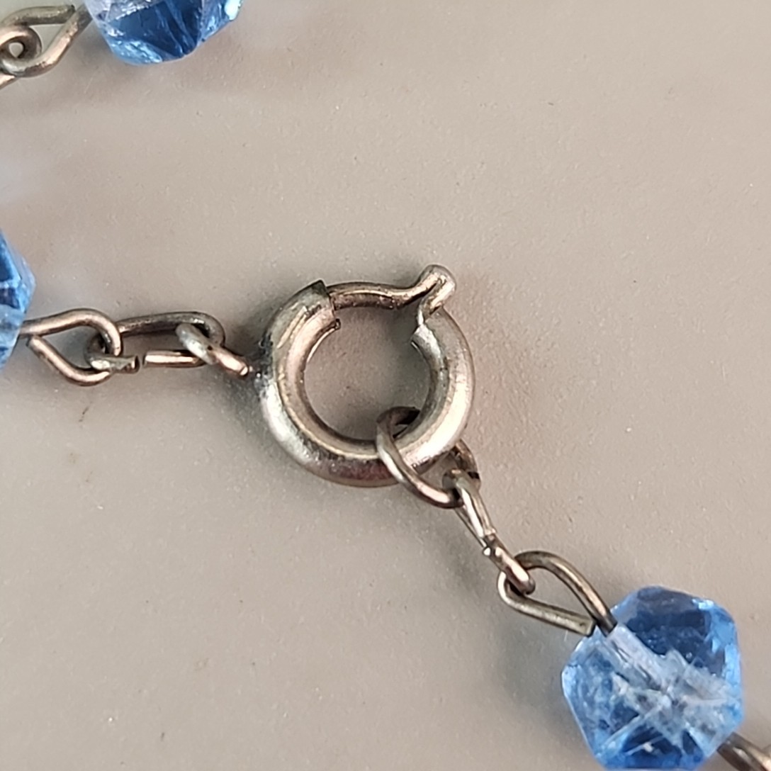 Vintage Art Deco Necklace Bracelet Set Blue Glass 16″
