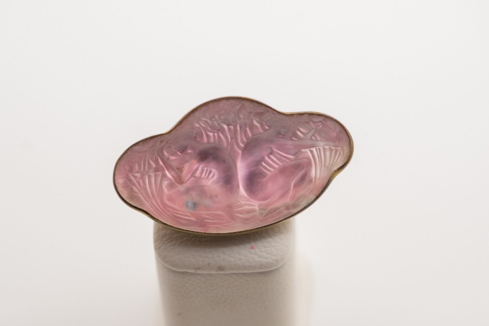 Rene Lalique Crystal Brooch Deux Figurines Dos a Dos C1913 Pink RARE FREE Ship