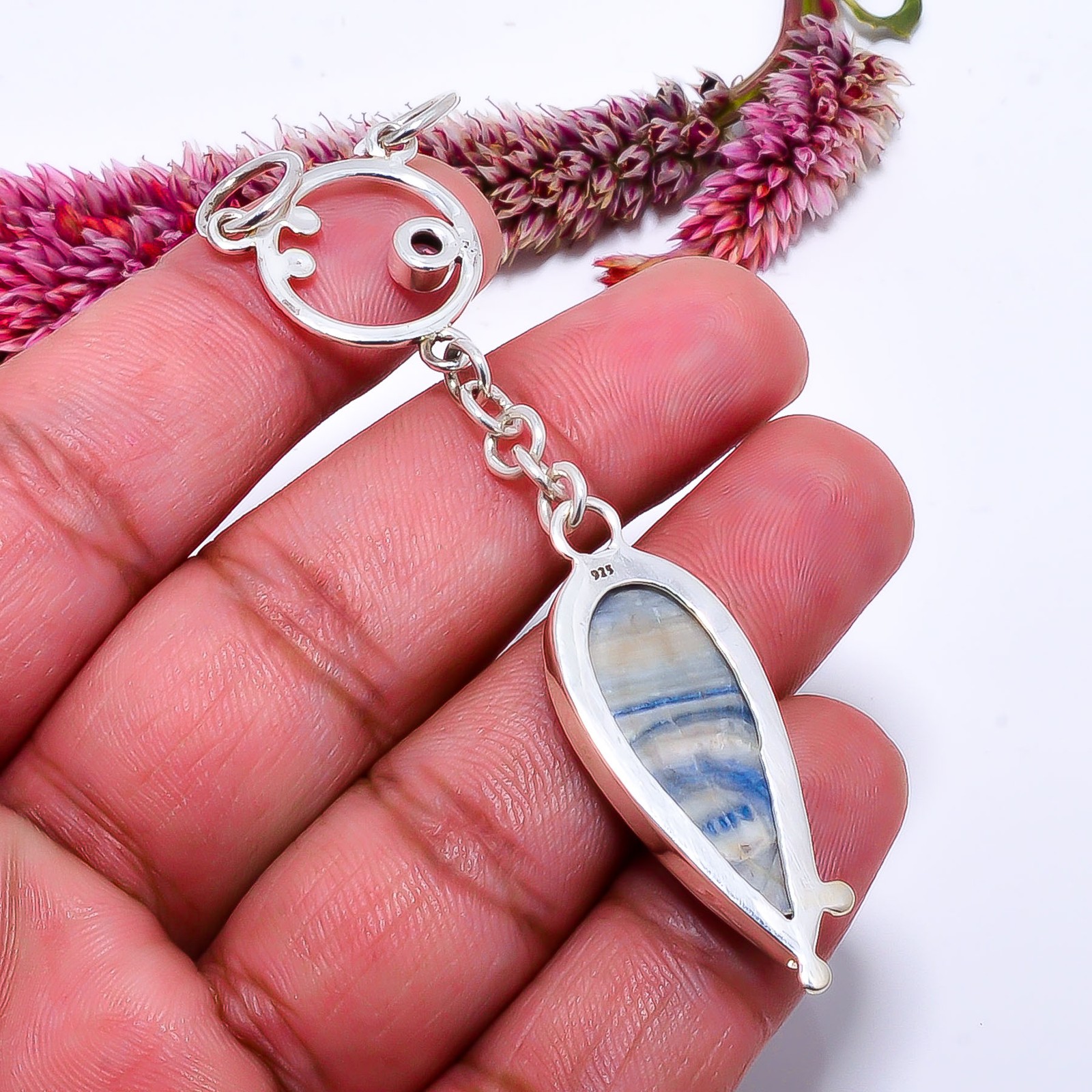 Blue Scheelite – Turkey & Iolite 925 Sterling Silver Two Tone Pendant 3.12″ P40