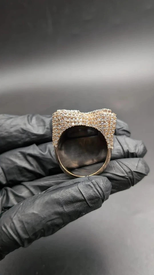 Custom Iced Out 2X Round Lab Created Diamond Number Ring 14K Rose Gold Plated