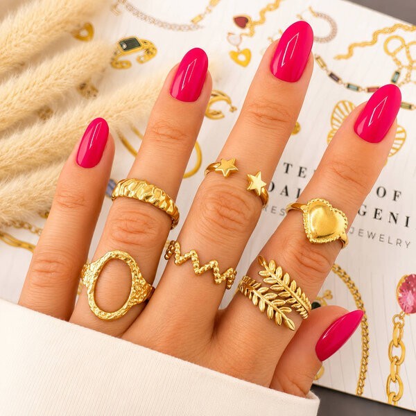 18K Gold Plated Stainless Steel Leaf Ring Adjustable Olive Branch Wrap Ring Wome