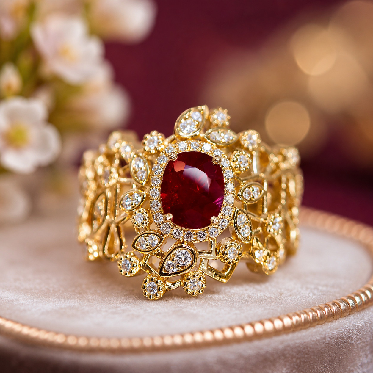 2.60 Ct Natural Ruby & Diamond Wedding Gift Ring 14K Yellow Gold 7 (Import Free)