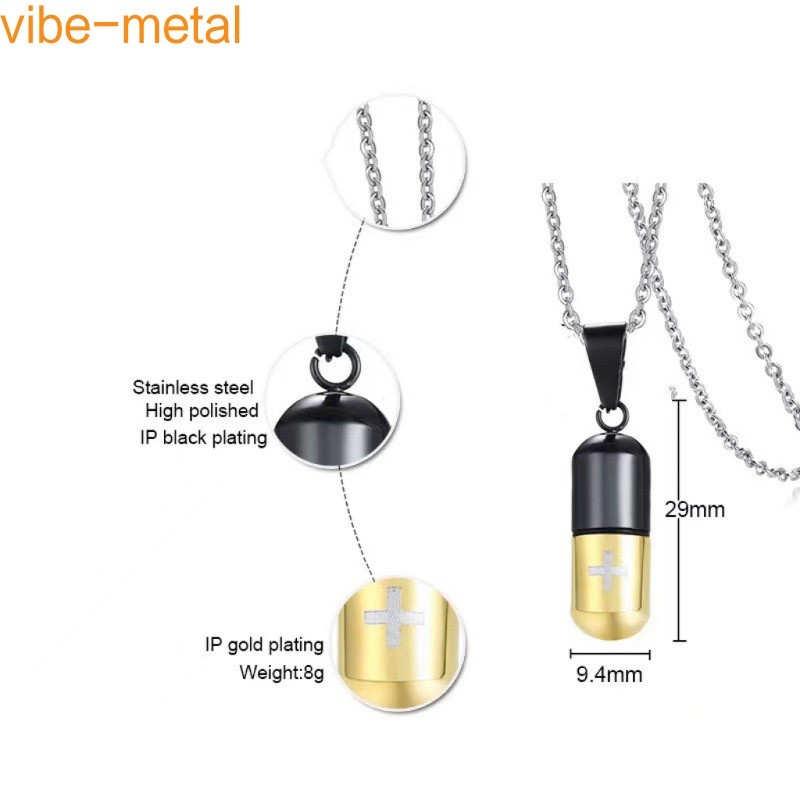 Medical Cross Pill Container Holder Stainless Steel Pendant Necklace Choker Gift