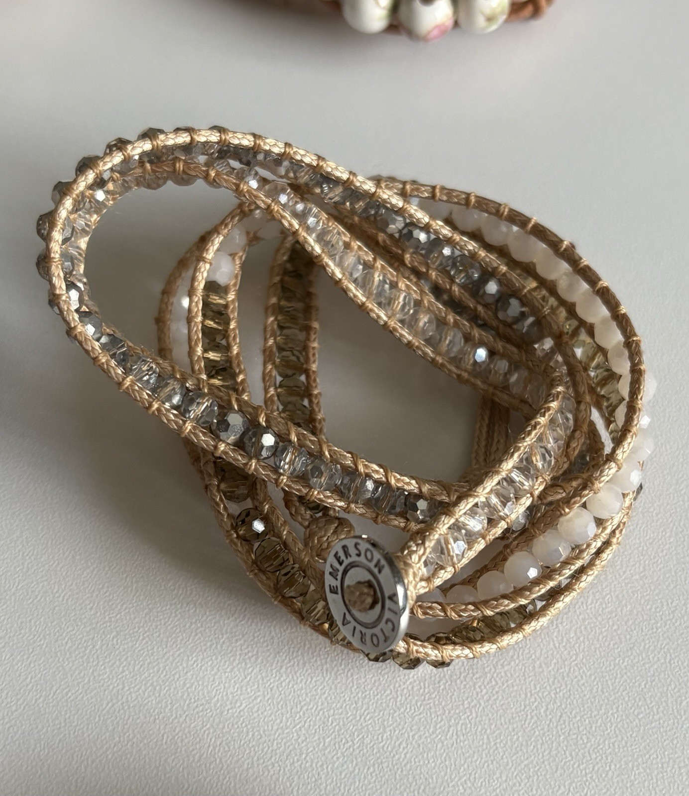 VICTORIA EMERSON WRAP BRACELET Lot Pearl Stones Crystal Shell Mixed Materials