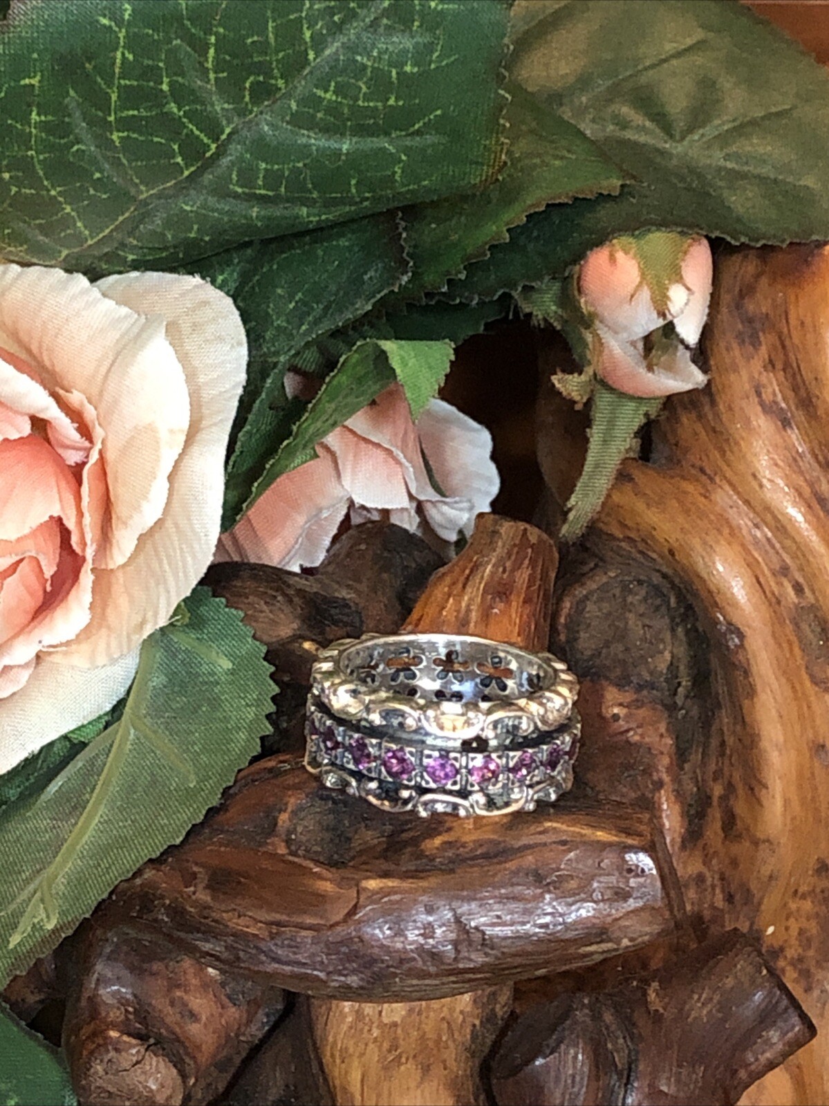 22. PZ Paz Creations 925 Sterling Lace Rhodolite Spinner Ring 8.8g, 7.25s ISRAEL