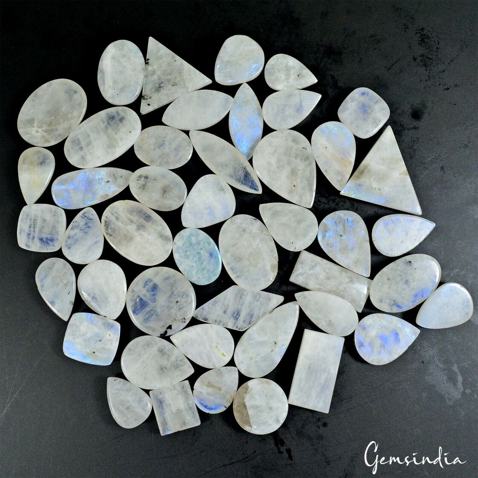 1000 Ct/45 Pcs Natural Untreated Blue Shine Moonstone Mix Cab Wholesale Gems Lot
