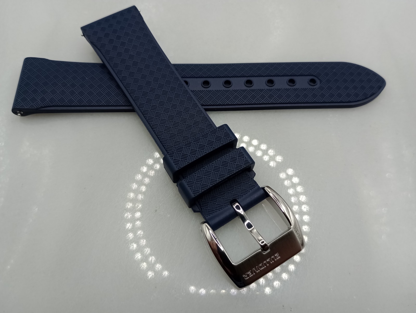 New 20mm Watchgecko Zuludiver HNBR Rubber Watch Strap Blue Quick Release 6B218