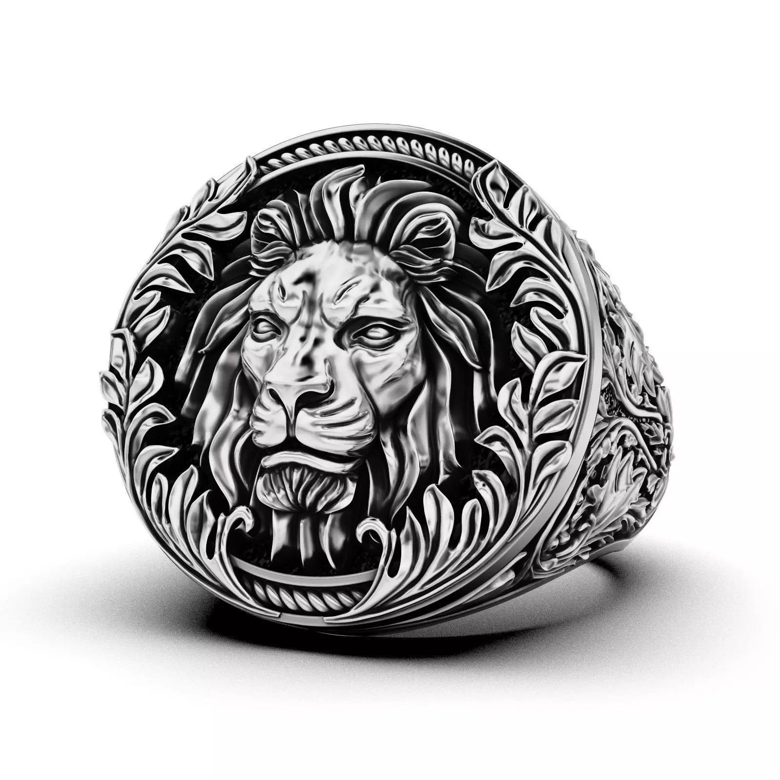 Oxidized Men’s Baroque Pattern Royal Lion Gothic Punk 925 Silver Statement Rings