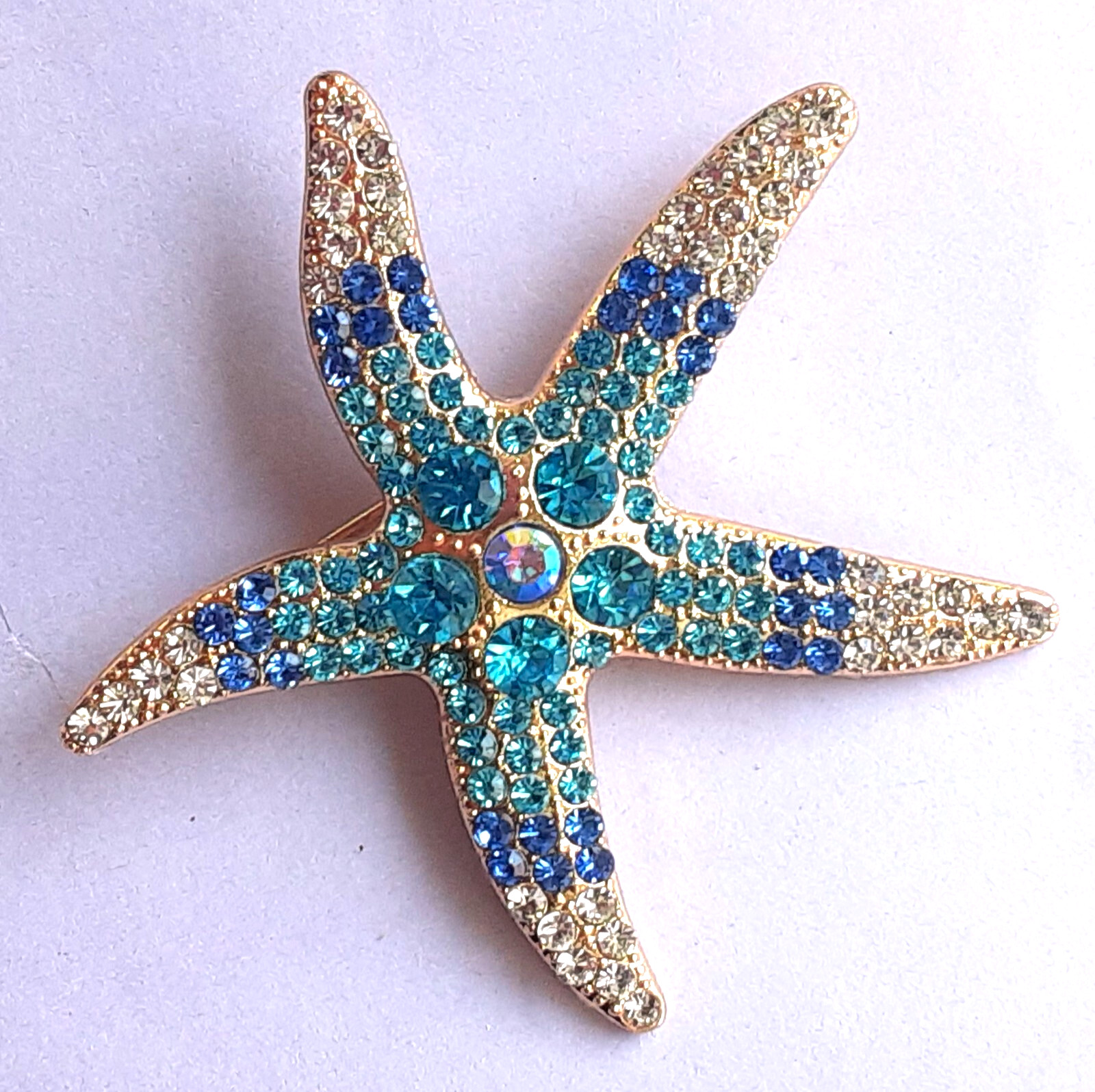 AQUA BLUE STARFISH BROOCH with AB crystals in GIFT BOX Gold color #BRO7