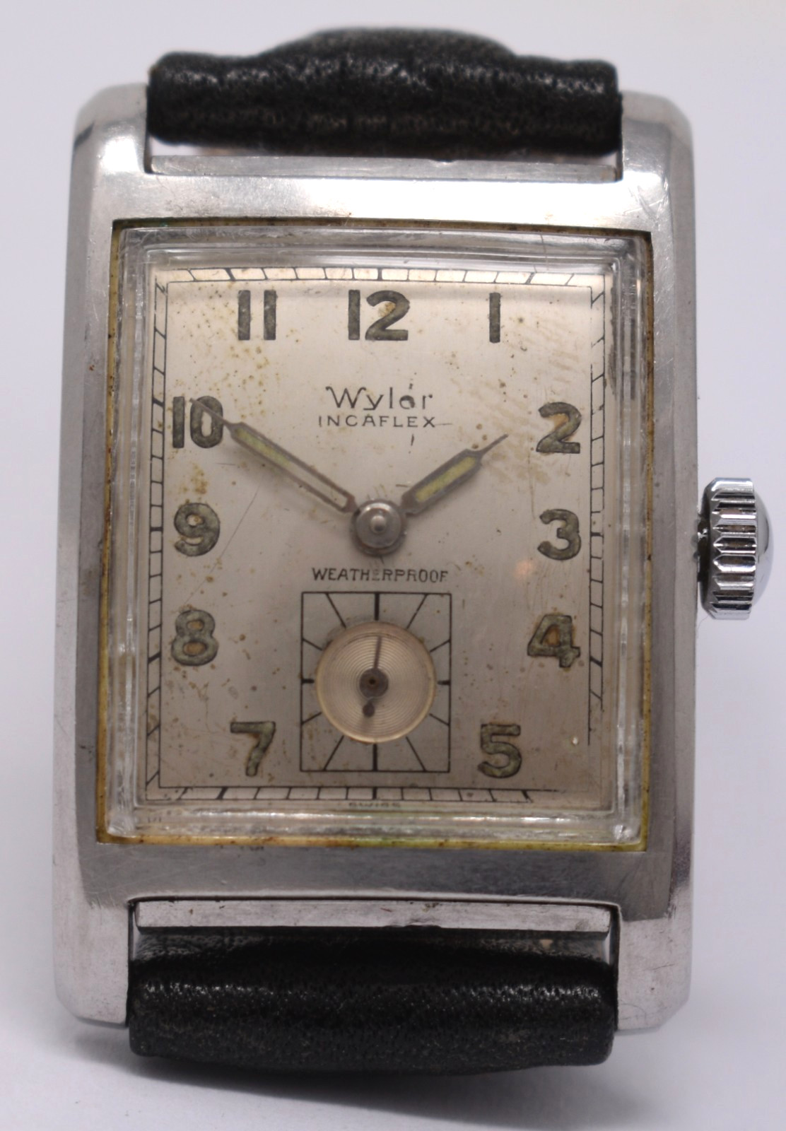 Vintage Mens c. 1950 Wyler Incaflex Weatherproof Stainless Steel Tank Wristwatch