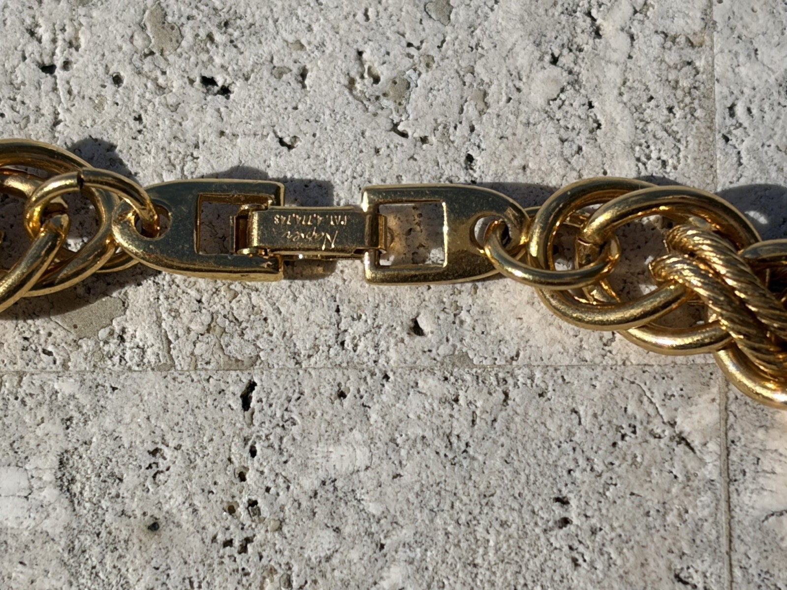 Napier Signed Chunky Gold Tone Vintage Statement Double Chain Link Necklace 18″