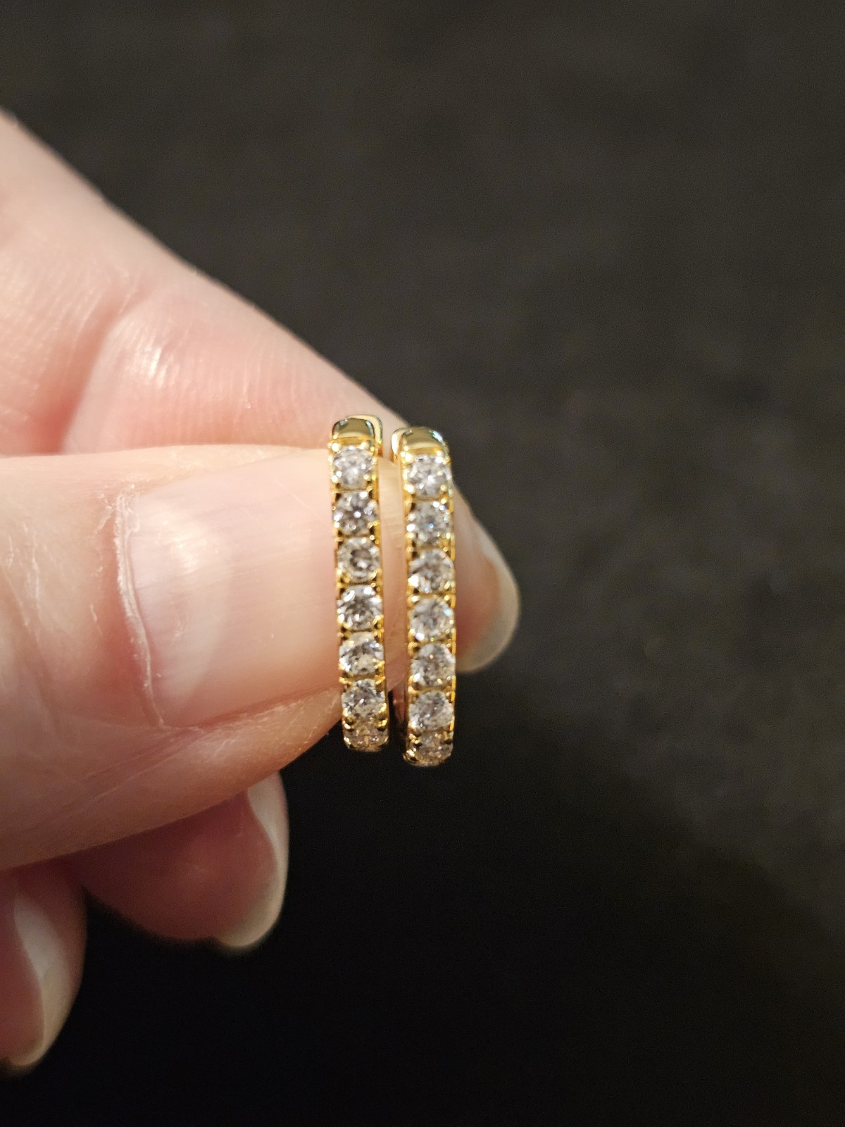 925 Sterling Silver Gold Tone Moissanite Huggie Hoop Earrings GRA D Color