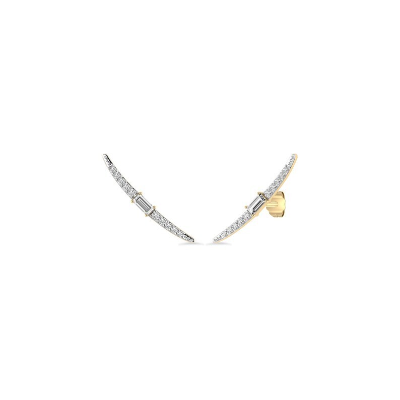 Curved Earrings 0.15 Ct.tw Natural Diamond Climber Earrings 10K Yellow Gold