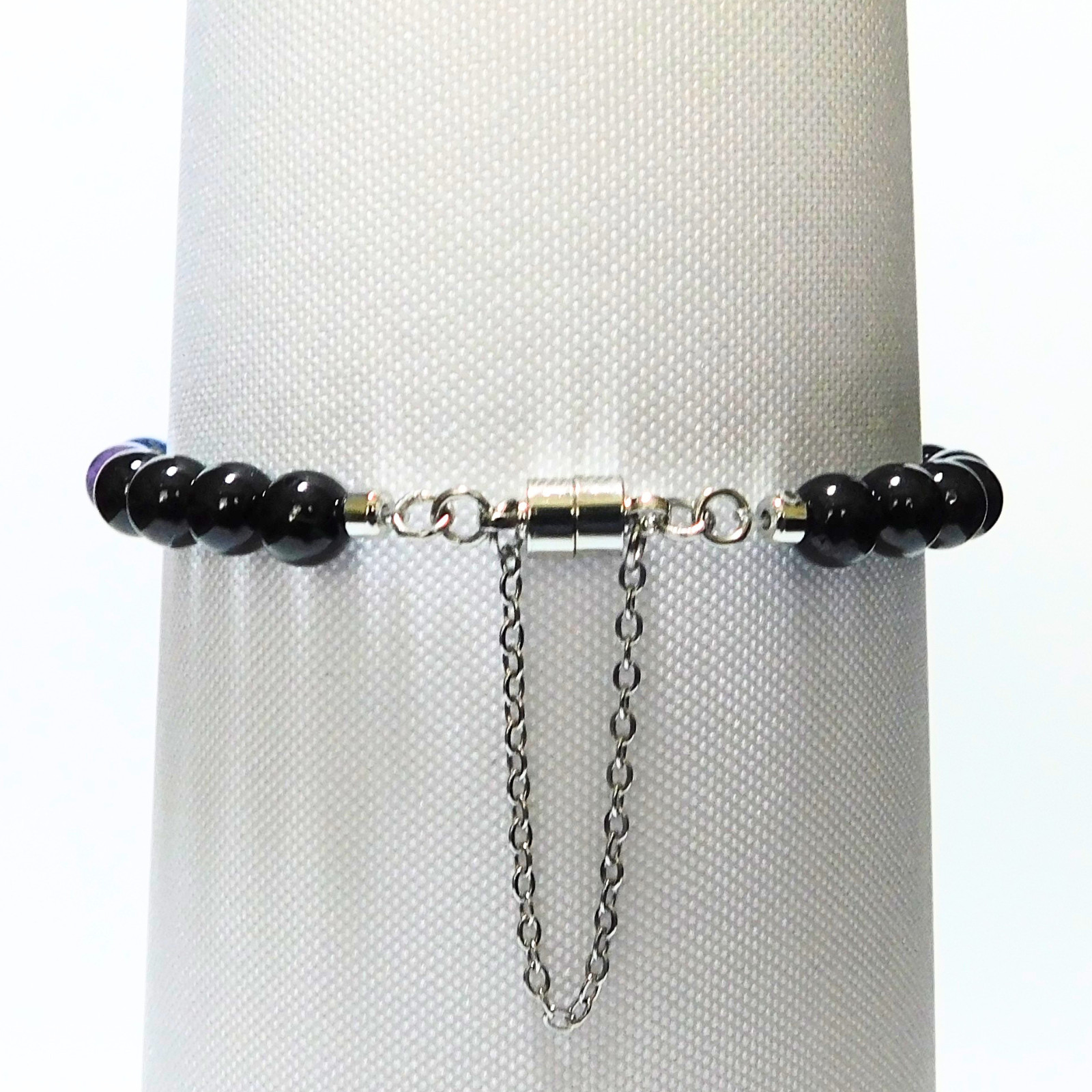 Black Tourmaline Steel Cancer Support Bracelet Chakra Healing Minimalist Design