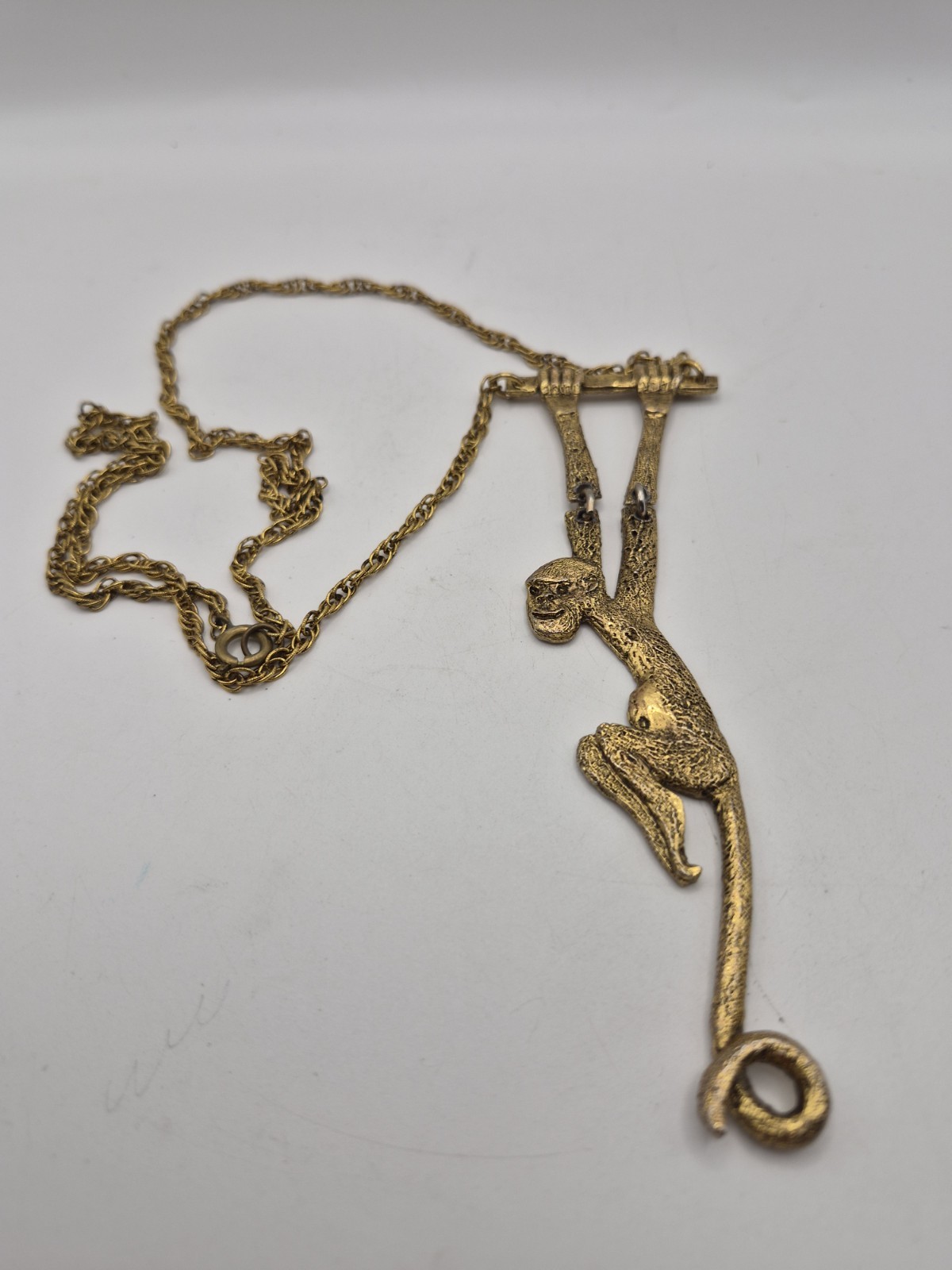 Vtg Mr. We Monkey Pendant Necklace Articulated Brutalist Gold Tone 1960s 70s