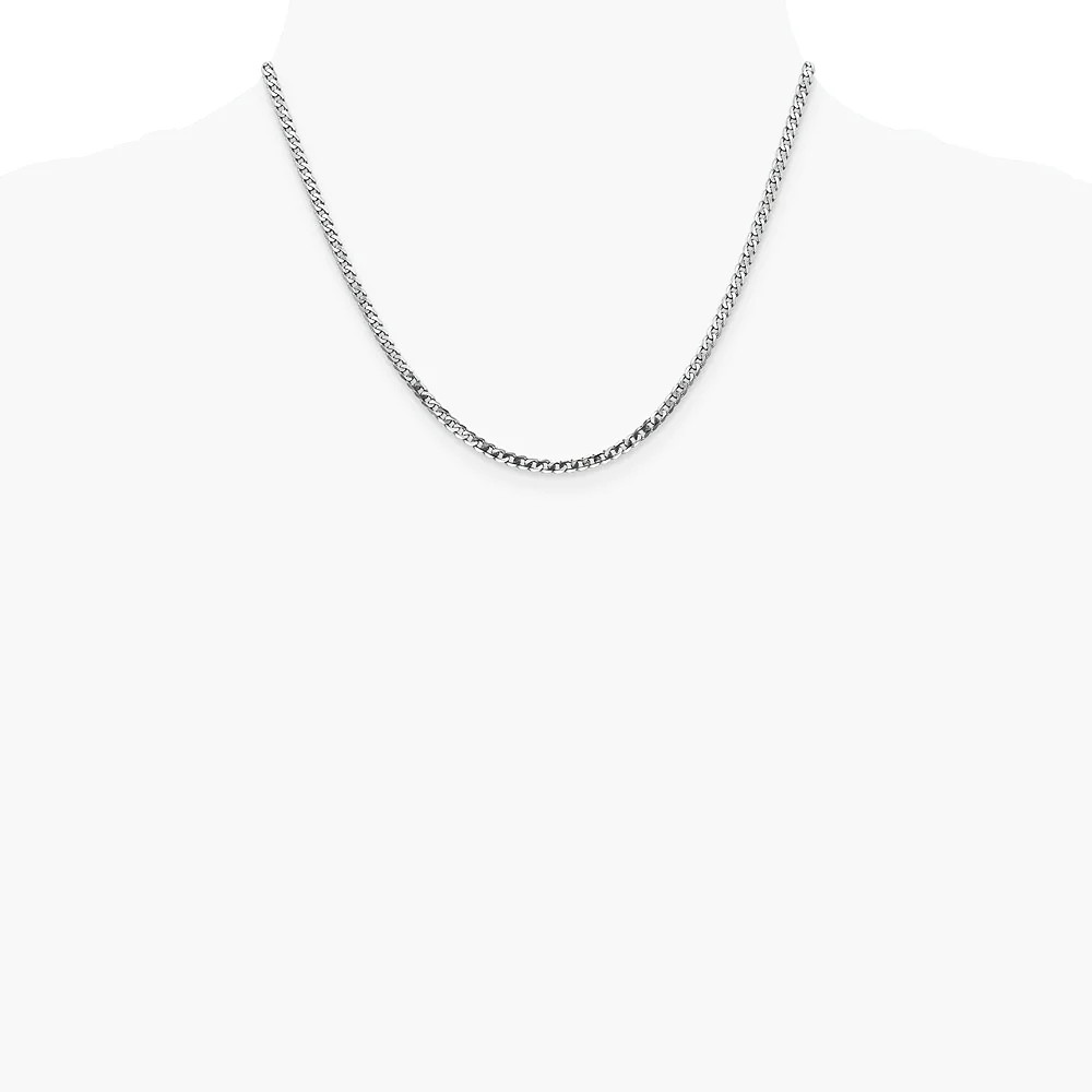 14K White Gold 2.9mm Flat Beveled Curb Chain Necklace 16″-26″