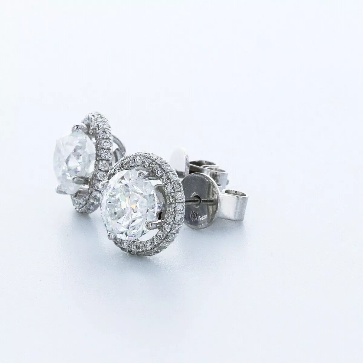 Stud Earrings Halo Solid 14K White Gold 2.60 Carat Round Natural Diamond H SI1