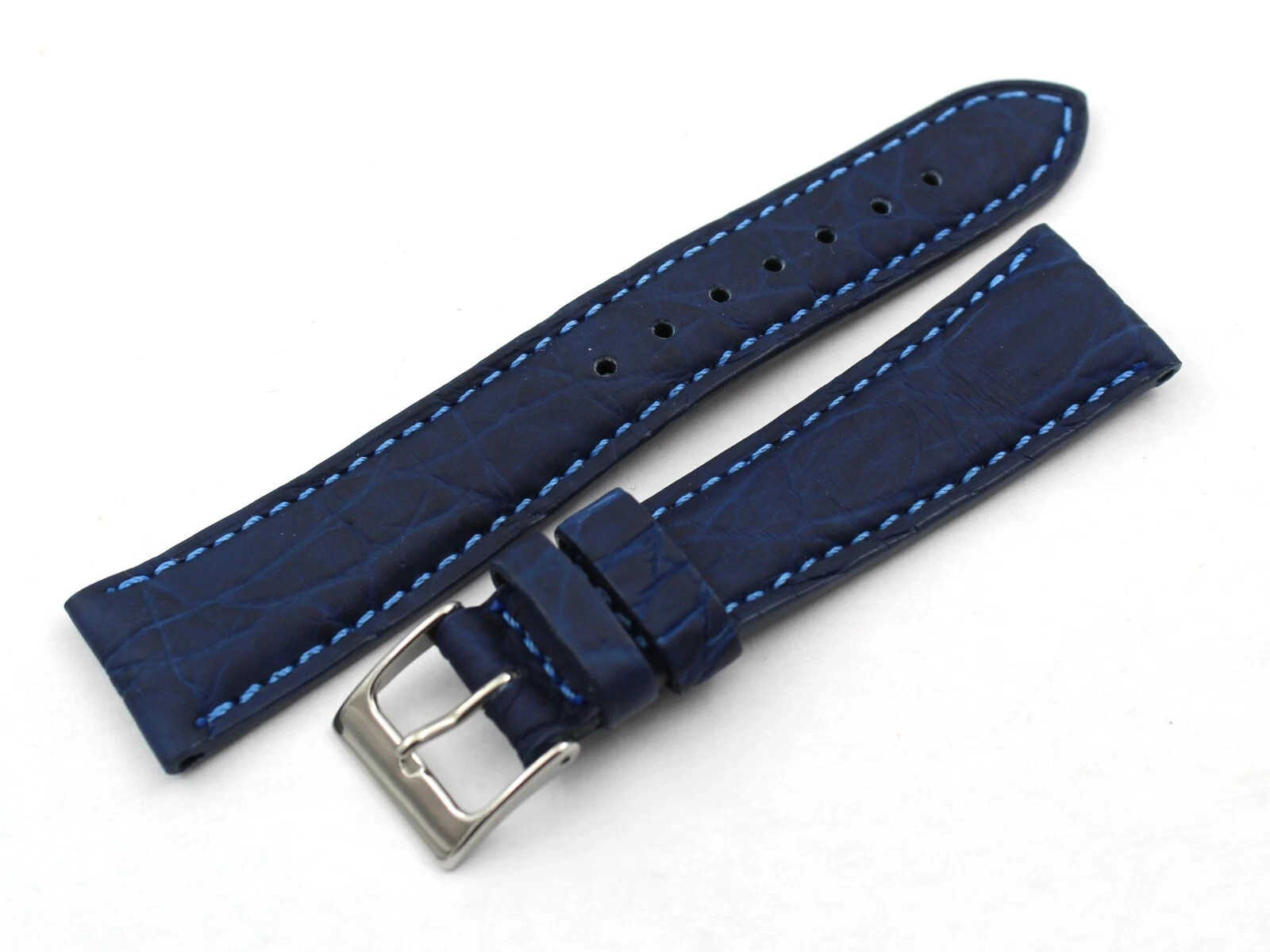 Blue Rubber Crocodile Leather Strap Various Sizes Made Italy Sporty New