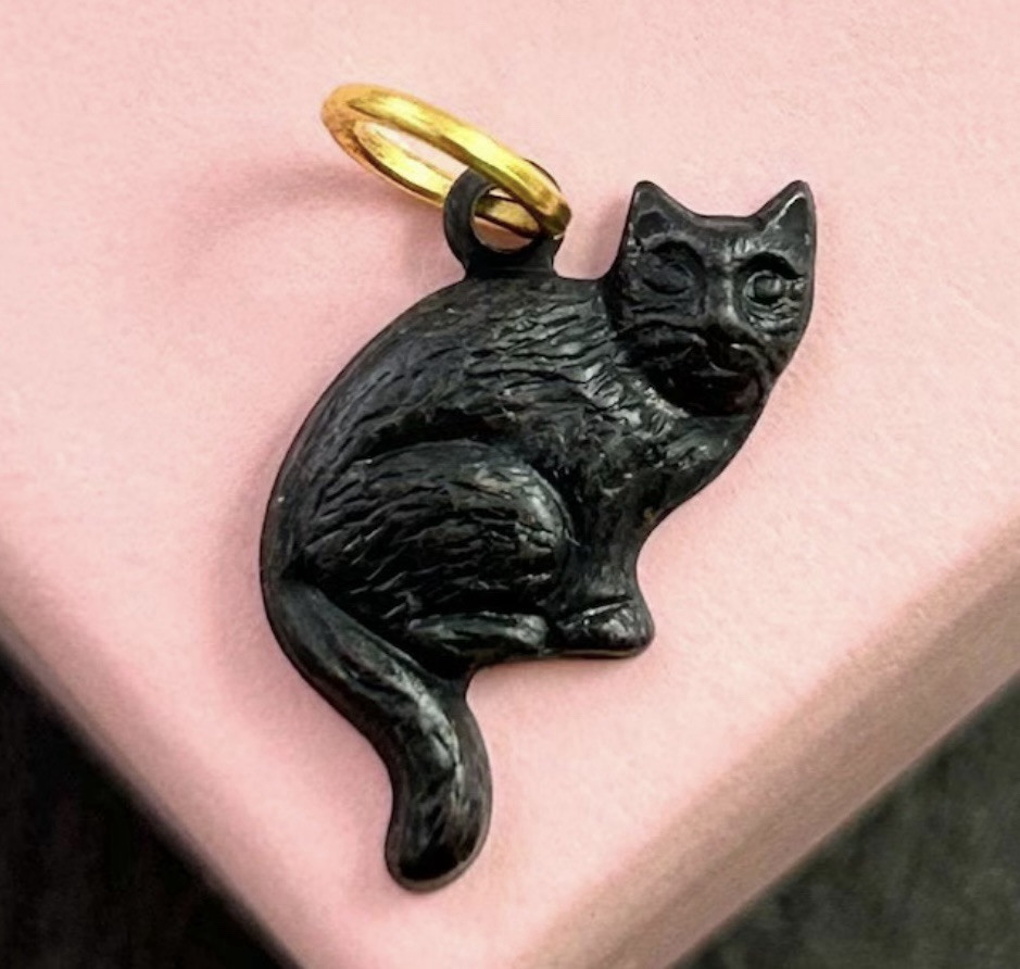 Cat Charm Pendant Black Cat Gift For Her Blackened Brass Cat Jewelry Tiny Kitten